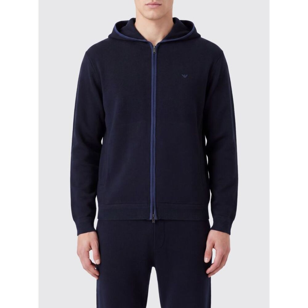 Emporio Armani Men Emporio Armani Wool Knit Zipped Hoodie With Eagle Logo